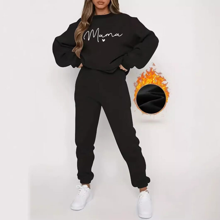 Women Fleece Letter-printing Printed Hoodie Sweatpants For Femme