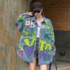 Women Loose Graffiti Print Denim Jacket Fried Street fashion - Image 8