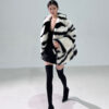 Women Zebra Print Short Green Fur jacket - Image 4