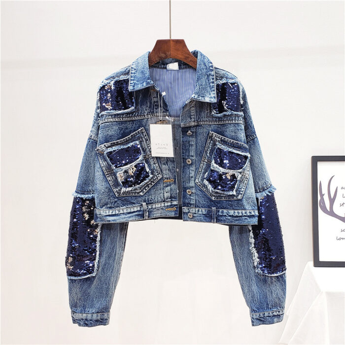 Women Short Doll Sleeve Denim Jacket party wear