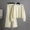 Women's Fashionable Casual Knitted Wide Leg Pants Set - Image 2