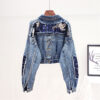 Women Short Doll Sleeve Denim Jacket party wear - Image 2