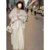 Women Idle Style Large Lapel Sweater Coat Long Knitted Cardigan - Image 2