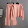 Women's Fashionable Casual Knitted Wide Leg Pants Set - Image 4