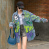 Women Loose Graffiti Print Denim Jacket Fried Street fashion - Image 7